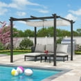 thumbnail image 2 of PURPLE LEAF Outdoor Retractable Pergola with Sun Shade Canopy 10' x 10' Patio Aluminum Pergola Shelter for Backyard Deck Garden Modern Metal Grape Trellis Pergola, White, 2 of 12
