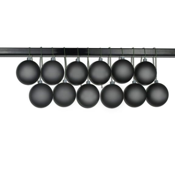 12 Pack 80mm 3" Matte Black Ball Ornament with Wire, UV Coated