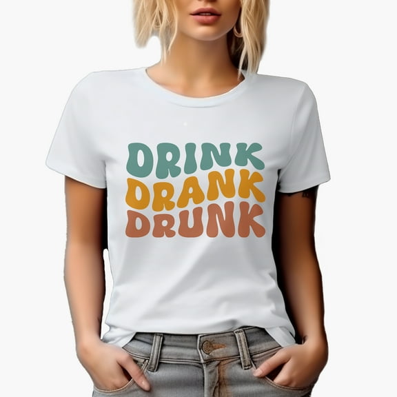 Drink, Drank, Drunk, Drinking Quote, Groovy Retro Wavy Text Merch Gift, White T-Shirt, Small