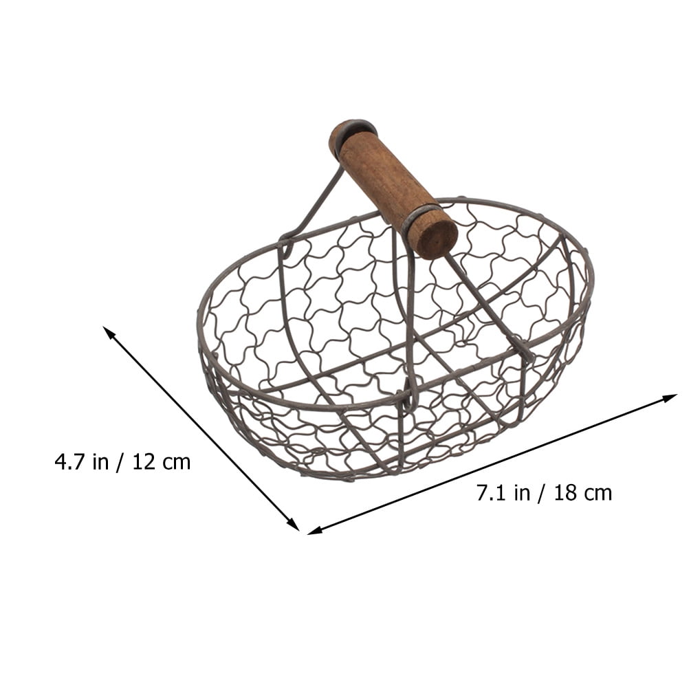 Zcyifa 2 Metal Wire Egg/Fruit Baskets w/ Handle - Portable Picnic/Bread Storage (Black)