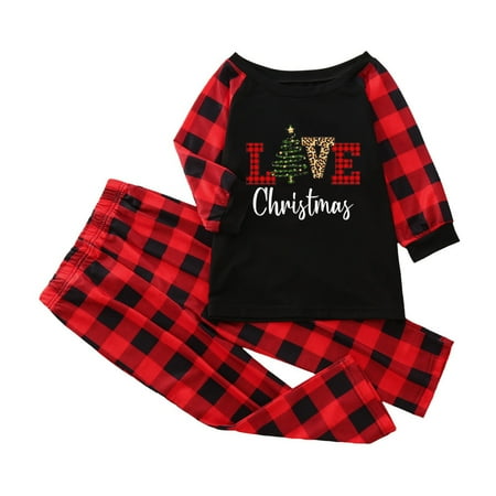 

TZNBGO Fall Baby Girl Clothes Christmas Kid Pajamas Set For Family Long Sleeve Christmas Printed Sleepsuits Red Plaid Top And Long Pants Sleepwear Sets