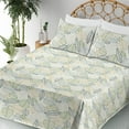thumbnail image 3 of Ambesonne Leaf Print Fitted & Flat Sheet with Sham 3 Pcs Set, Line Boho Leaves Fall, Twin XL, Dark Ceil Blue and Fern Green, 3 of 5