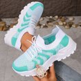thumbnail image 3 of Womens Platform Sneakers Color Block Knit Mesh Lace up Tennis Shoes Comfortable Arch Support Cushioning Running Shoes Green Size 6, 3 of 6