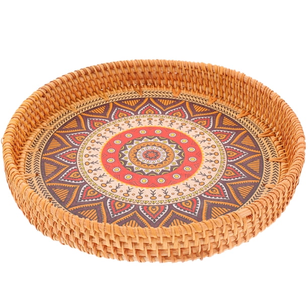 Woven Rattan Serving Tray Rattan Fruit Tray Handcraft Round Fruit ...