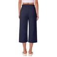 thumbnail image 5 of Side Slit Capris for Women Summer Wide Leg Pants Beach Casual Elastiv Wasited Trousers with Pockets Navy S, 5 of 5