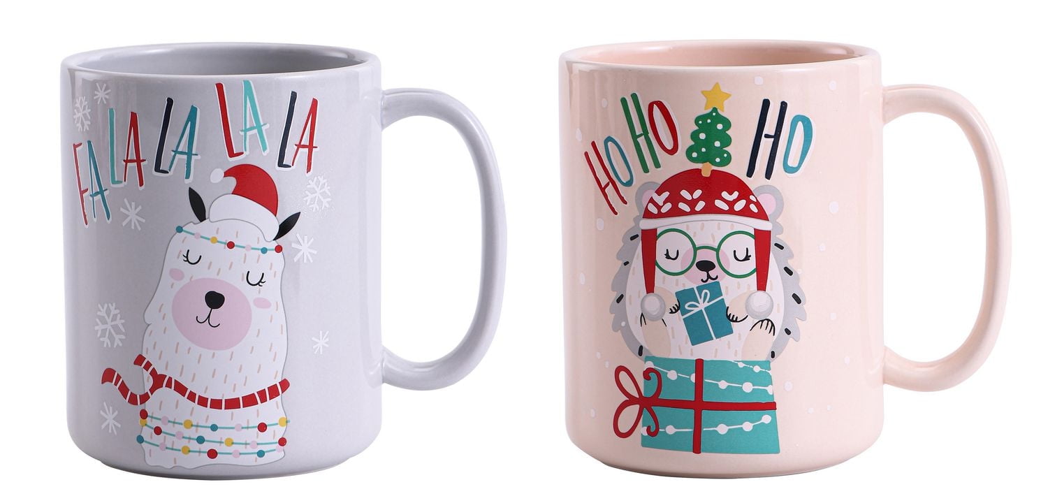 Holiday Time Llama & Hedgehog Mug, 2-Piece
