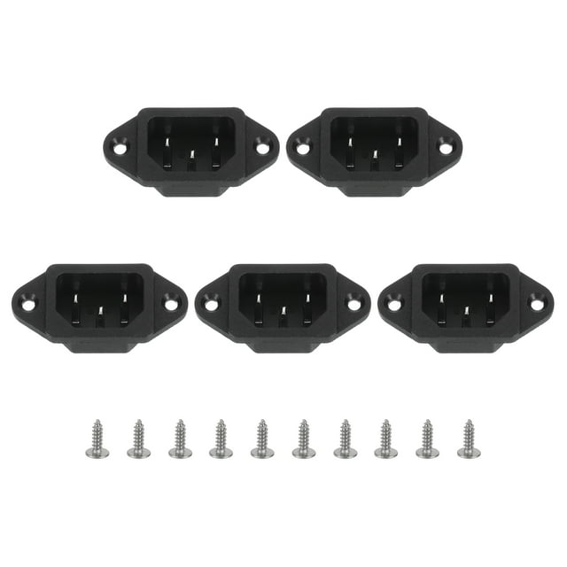C14 Panel Mount Plug Adapter AC 250V 10A 3 Pins IEC Inlet Module Plug with Screws Power Connector Socket with Cover 5pcs