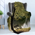thumbnail image 4 of Tree Soft Flannel Fleece Blanket, Bench Under Timber Tree by Riverside Epic Countryside Rural Relaxing Resting Space Scenery, Cozy Plush for Indoor and Outdoor Use, 70" x 90", Green, by Ambesonne, 4 of 5