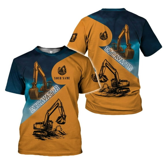 Personalized Name Excavator Shirt 3D for Men, Short Sleeve unisex Tee Casual Wear, Gift for Him (T-shirt, S)