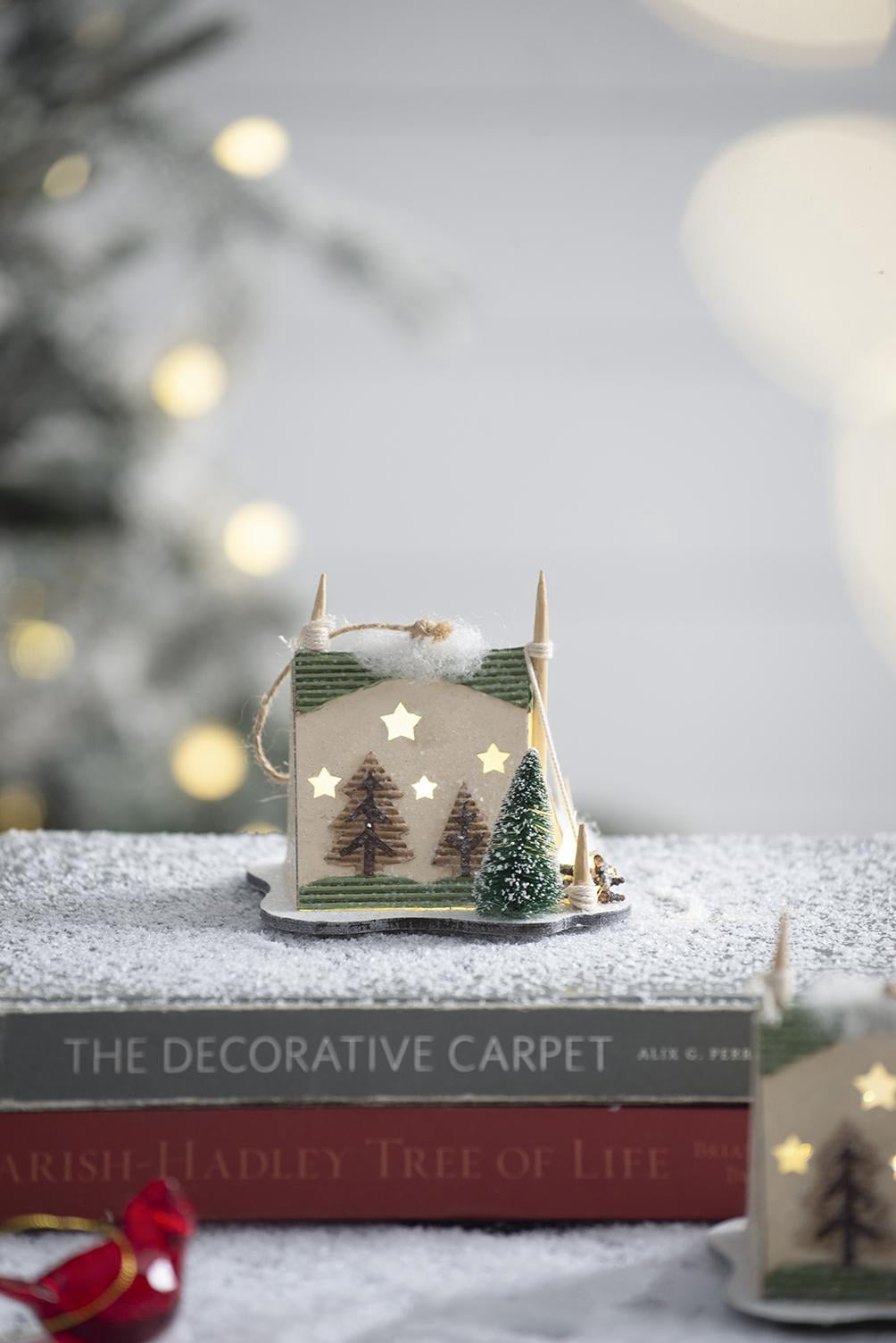 Set of 6 Cardboard Lit Tent Christmas Ornaments White Style Tree Decor Gift