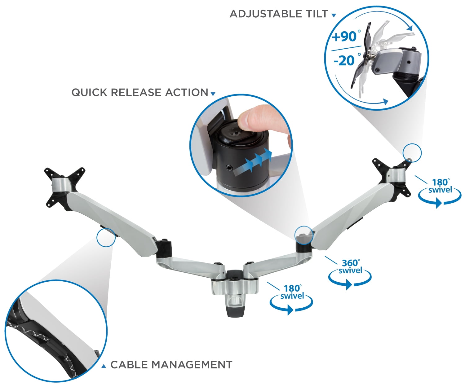 Mount-It! Dual Monitor Wall Mount Arms | Fits 13"-30" Screens | TAA Compliant Silver