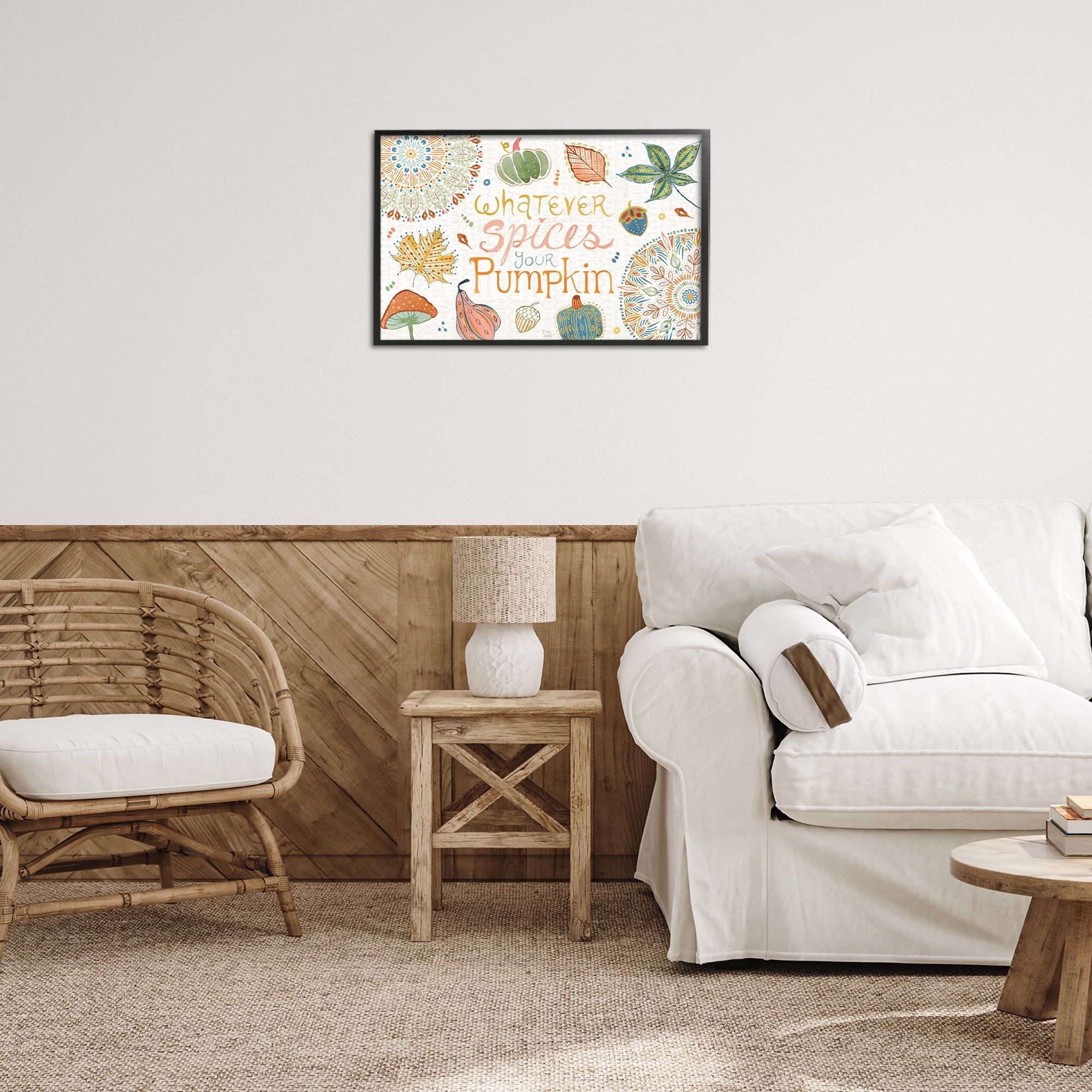 Stupell Industries Whatever Spices Your Pumpkin Holiday Painting Black Framed Art Prints Wall Art, 24 x 16