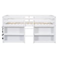 thumbnail image 5 of Twin Size Low Loft Bed with Storage Shelves, Wooden Loft Bed Frame with LED Light, Twin Size Bed with Playhouse for Girls, Boys, Teens, No Box Spring Needed, White, 5 of 9