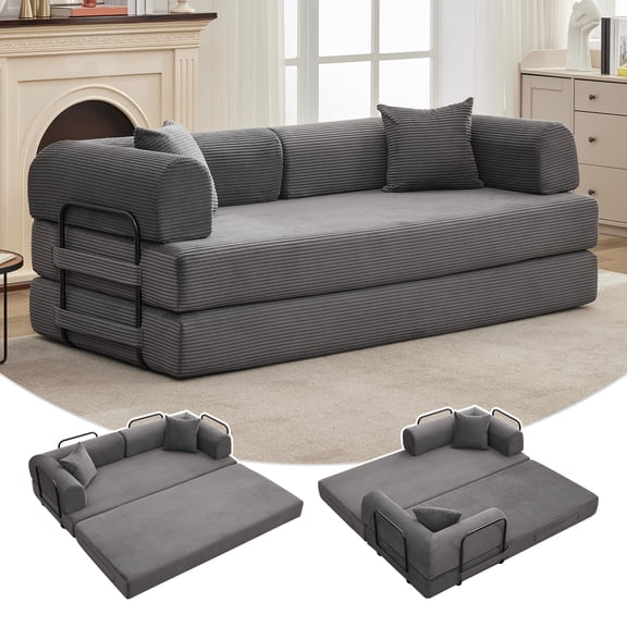 Ataucjin 78inch Convertible Sleeper Sofa Bed,4-in-1 Corduroy Boneless Couch with Pillows, Folding Sectional Sofa with Pull-Out Bed, Floor Loveseat for Living Room & Bedroom