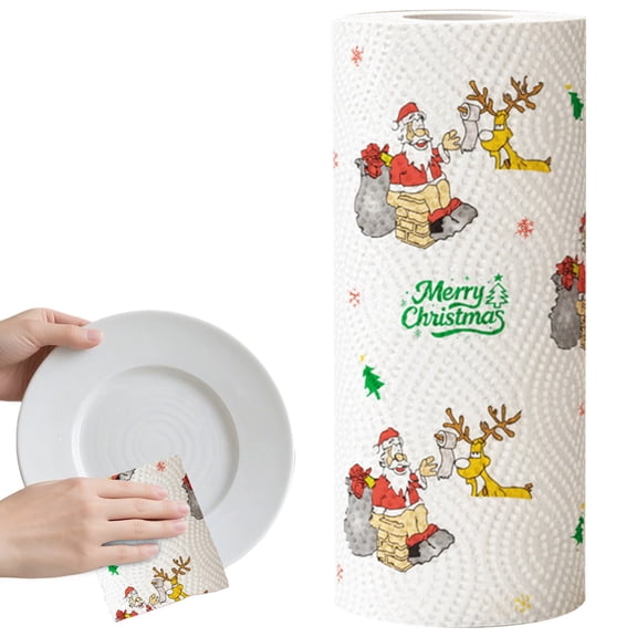 ZMGEJPW Christmas Print Paper Towels - 3-Ply Premium Absorbent Kitchen Rolls for Holiday Cleaning, Festive Dish Towels, Oil-Absorbent Food-Safe Wipes, Reusable Rag Alternatives