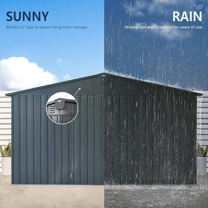 TOTAL Outdoor Storage Shed 11' x 9',Metal Steel Utility Tool Shed Storage House with Double Lockable Doors & Air Vents for Garden,Backyard,Lawn(Gray)