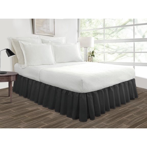 Full Size Tailored Drop Ruffled Solid Bed Skirt with Adjustable Elastic Belt Microfiber Fabric Fade & Wrinkle Resistant Bed Frame Cover Easy to Fit & Care (13 Inch Drop, Dark Gray)