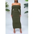 thumbnail image 4 of Vestido PRETTYGARDEN para mujer, maxi con hombros descubiertos, fruncido y abertura - Talle S, 4 of 8
