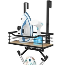 Ironing Board Holder Wall Mount - Laundry Room Organization and Ironing Board Holder Laundry Room Iron and Storage with Large Storage Wooden Base Basket and Removable Hooks(T&V Shaped)