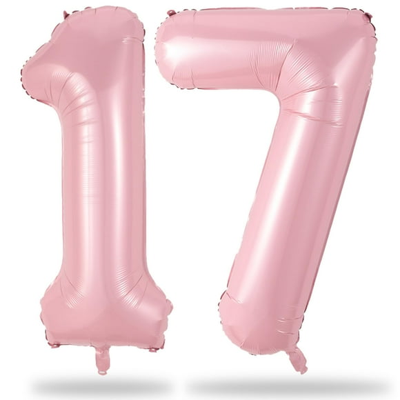 Globo Lingqiang con el número 17, lámina rosa claro, 40 cm, para 17