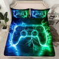 thumbnail image 2 of Castle Fairy Teens Adults Green Blue Gamepads Twin Sheet Sets 3pcs,Abstract Lightning Twin Fitted Sheet Microfiber,Video Game Breathable Flat Sheet,Ultra Soft Home Decor, 2 of 7