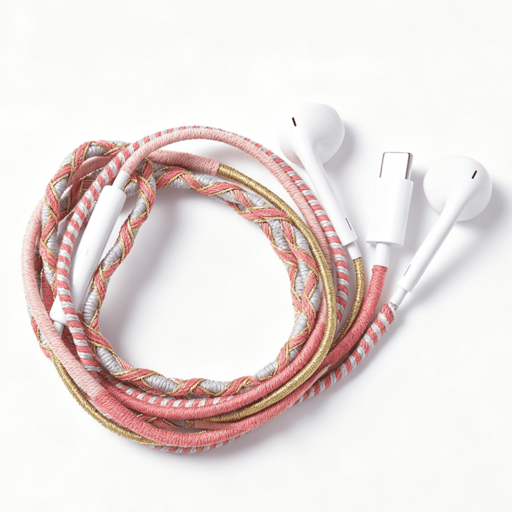 Posh Tech Wrapped Wired In-Ear Headphones USB-C in Coral