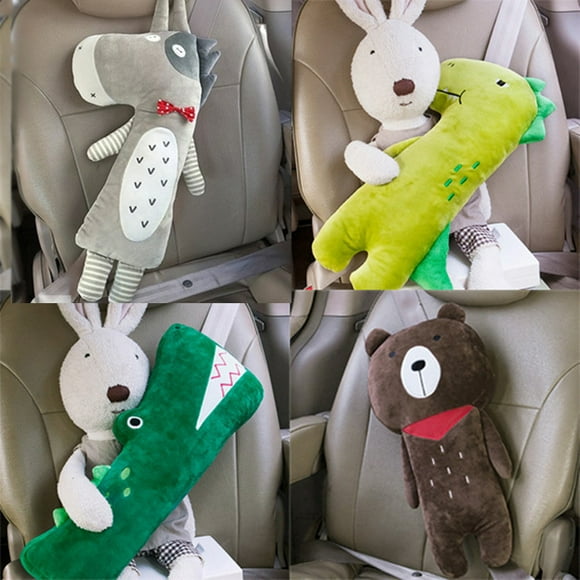 Almohada para cinturón de seguridad de coche, almohadilla para el hombro, almohada para el cuello con bonitos dibujos animados para niños, accesorios para coche