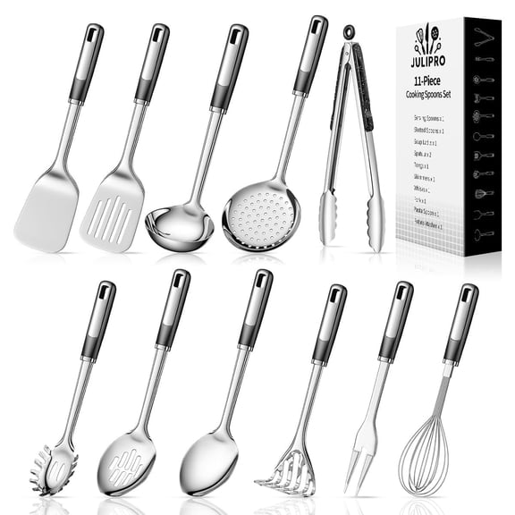 11-Piece Stainless Steel Kitchen Utensil Set – Premium Thickened Cooking Utensils Set, Silver Kitchen Tools Set for Cooking, Dishwasher Safe Kitchen Tool Set