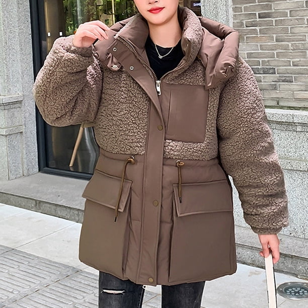 Parkas de manga larga para mujer, ropa de algodón, ropa de algodón con capucha para mujer, cachemir, pelo de cordero, plumón de algodón, abrigo de algodón para mujer, abrigo exterior para mujer.