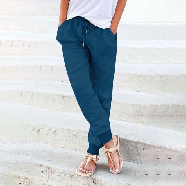 Womens Multicolor Washed Casual Thread Elastic Waist Pocket Trousers Womens Pants Casual Work Pattern Business Casual Clothes for Women plus Size Pants Dress Pants with Pockets Women Pants Casual Warm