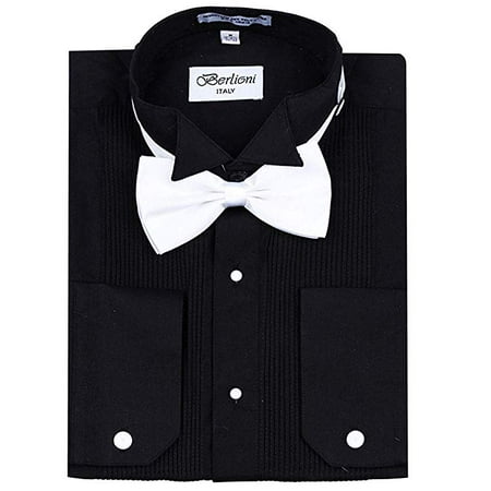 Wing Tuxedo Shirt - Berlioni Men's Tuxedo Wing Tip Dress Shirt With Bowtie In Black And White