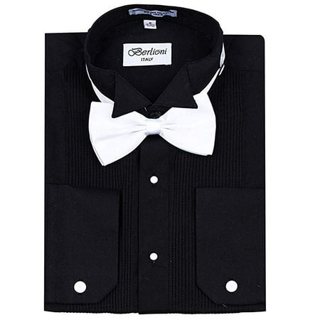 Berlioni Men's Tuxedo Wing Tip Dress Shirt With Bowtie In Black And