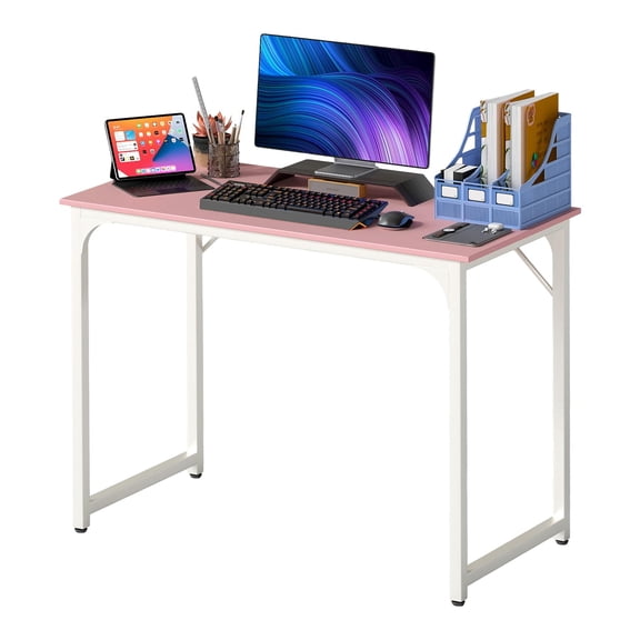 NiamVelo Computer Desk 40 inches Home Office Desk Modern Simple Style PC Desk with Sturdy Metal Frame for Adults & Kids, Pink