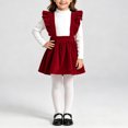 thumbnail image 4 of Girls Solid Corduroy Ruffle Suspender Pinafore Dress Sleeveless Layerable Jumper Skirt Vintage Fall Winter Outfit for Little Girls Red 4-5 Years, 4 of 9