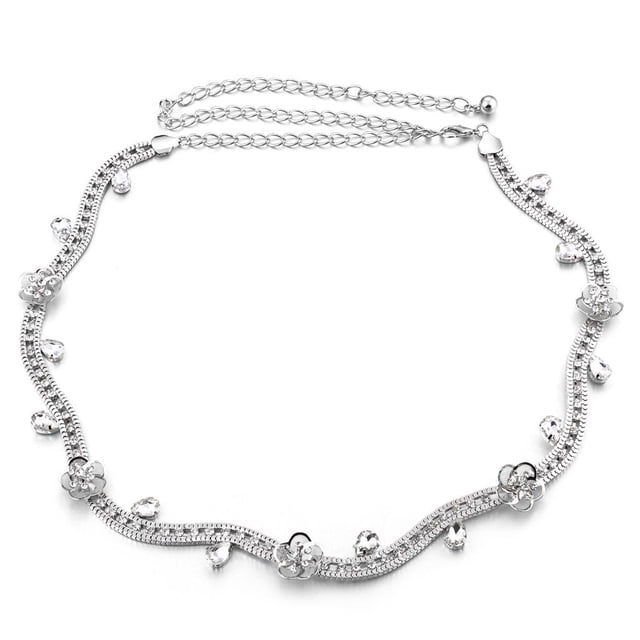 Cinturón de Mujer Cinturón de Vientre Cinturón de cinturo Hojas Cinturón Cadena Estrecha Mujeres Rhinestone Floral cinturo Ondulada Cinturón de Yuyangstore Cinturón de cadena de mujer