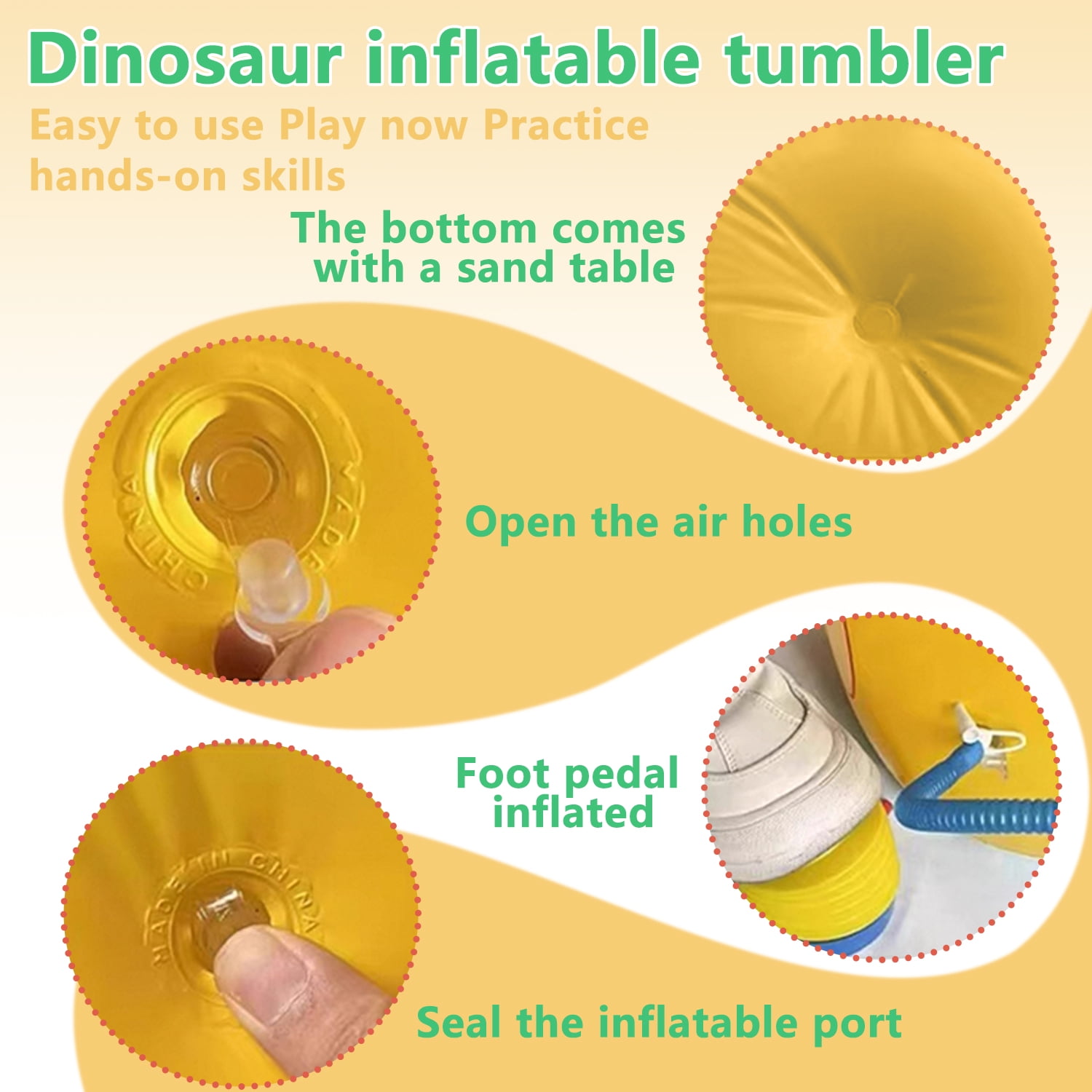 2 Pack Inflatable Punching Bag,4 Rings Ring Toss,Portable Inflatable Dinosaur Sandbag,Boxing Bag for Entertainment Boxing Training Game,38 in Tall,‎Green and Yellow