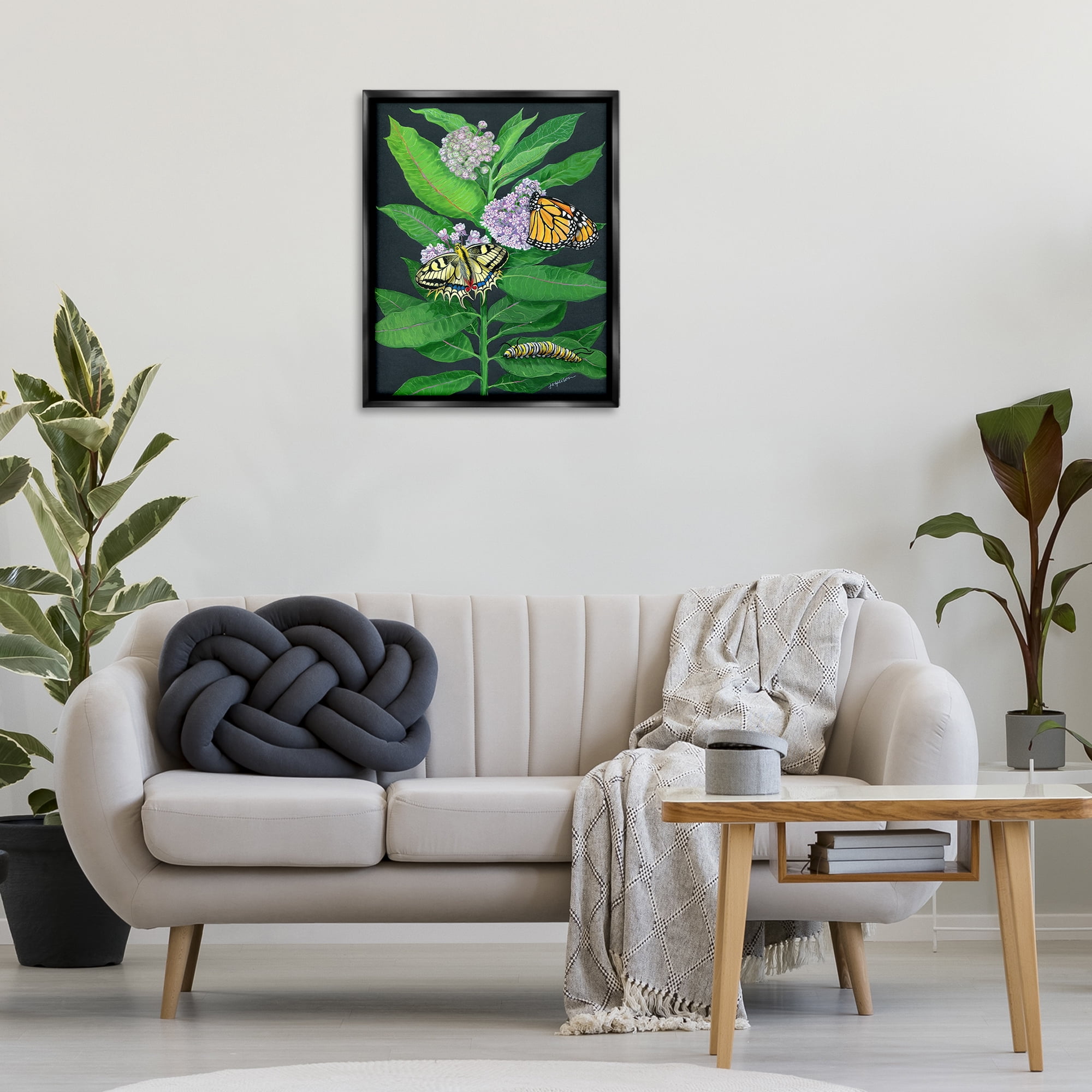 Stupell Industries Vintage Milkweed & Insects Animals & Insects Painting Black Floater Framed Art Print Wall Art, 25 x 31