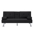thumbnail image 6 of Modern Faux Leather Futon with Cup holders and Pillows Convertible Folding Sofa Bed, 6 of 7