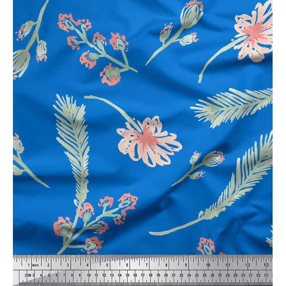 Soimoi Cotton Duck Fabric Flower & Palm Leaves Watercolor Print Fabric by the Yard 42 Inch Wide