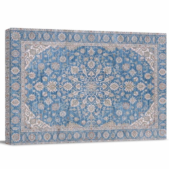 Canvas Wall Art, Blue Beige Boho Framed Artwork for Living Room, Vintage Cottagecore Traditional Floral Gallery Wrapped Canvas Prints Art Ready to Hang Wall Decor for Kitchen Bathroom, 12"x8"