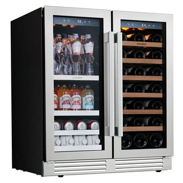 Ca'Lefort 30 inch Wine Beverage Refrigerator, Hold 80 Cans and 33 Bottles Dual Zone Wine Fridge with Stainless Steel French Door for Home