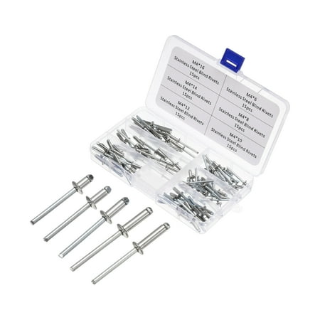 

Uxcell M4 Stainless Steel Blind Rivet Assortment Set Open End Flat Round Head 6 Sizes