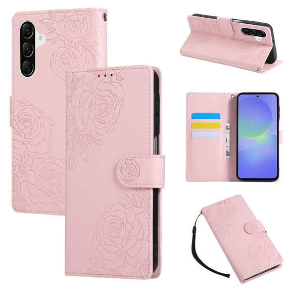 Allytechgroup Wallet Flip Case for Samsung Galaxy A36 5G with Lanyard, Built-in Credit Card Slot RFID Blocking PU Leather Stand Case Shockproof Full Body Cover for Women Girls, Rosegold