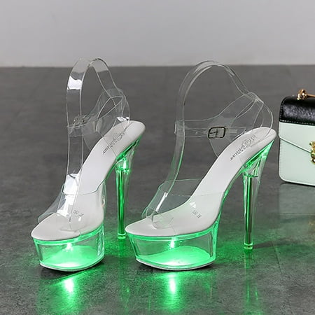 

Aayomet Flat Sandals for Women Transparent High Heeled Shoes With Colorful Lights For Women 15CM Green 6.50