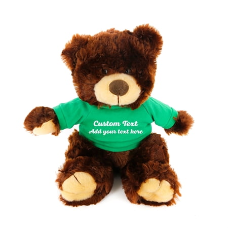 Plushland Chocolate Noah Teddy Bear 12 Inch Stuffed Animal Personalized Gift – Custom Text on Shirt – Great Present for Mothers Day Valentine Day Graduation Day Birthday
