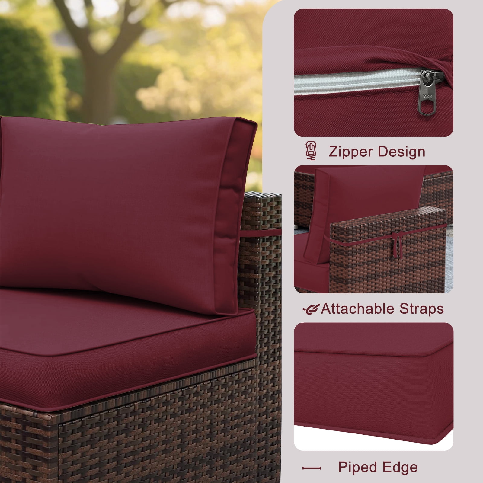 HONEY HOME 14 Piece Patio sectional cushions relacement set, 4" Outdoor Furniture Couch Cushion Fits 6-Seat Sectional Rattan Conversation Set, Waterproof, Fade-Resist