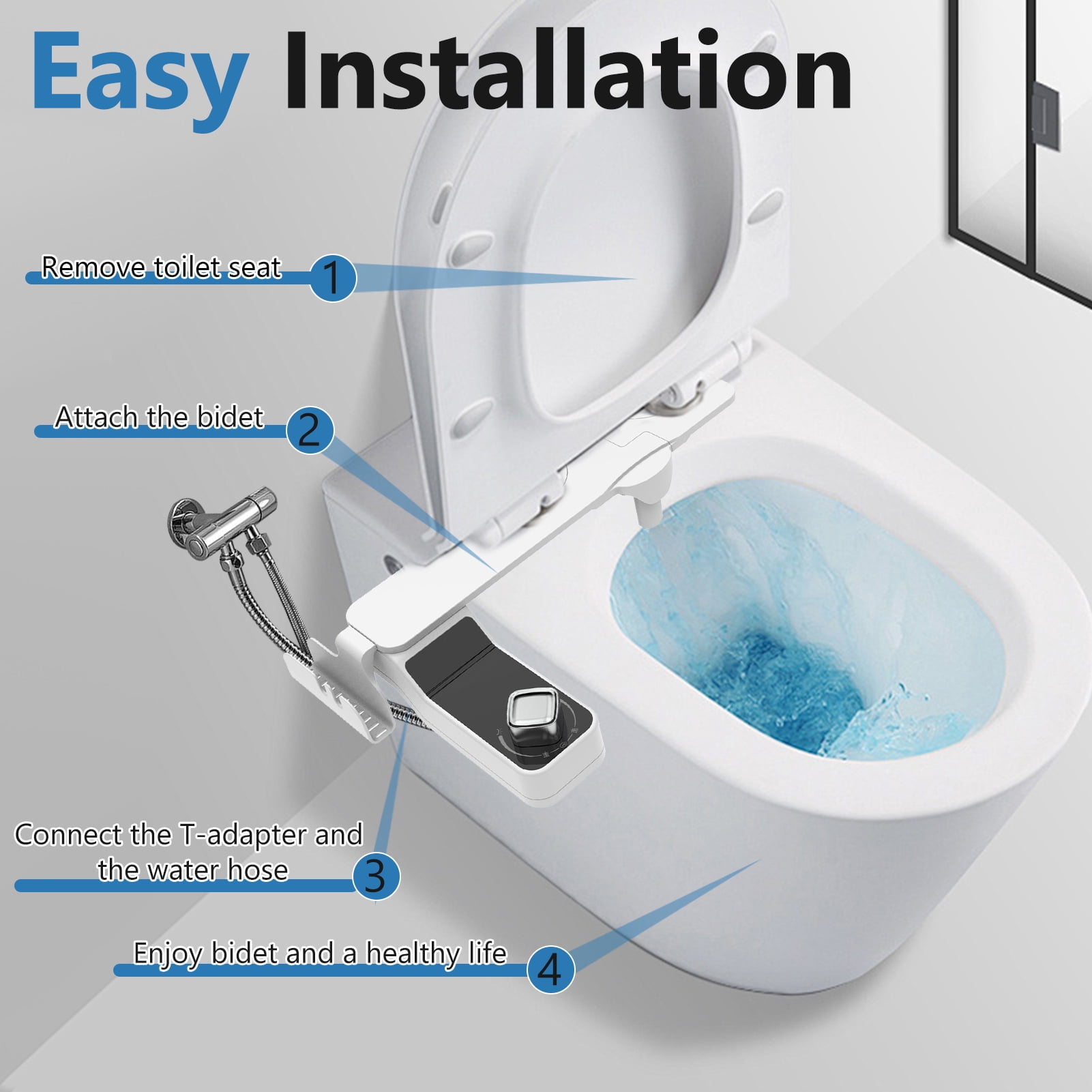 Bidet Attachment for Toilet, Non Electric, Self Cleaning Dual Nozzles for Front and Rear Cold Water Wash, Adjustable Water Pressure