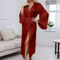 thumbnail image 2 of Arlun Satin Long Robes for Women Solid Color Soft Lightweight Belted Wrap Bathrobe Soft Comfortable Kimono Style Elegant Sleepwear for Bride & Everyday Loungewear Red L, 2 of 6
