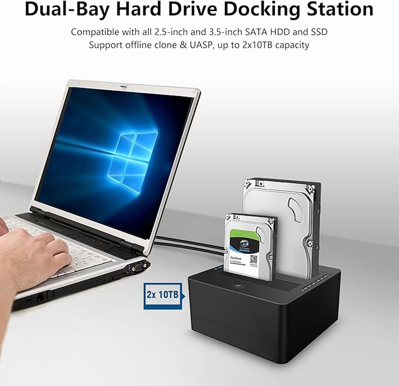 Linkeet Dual-Bay SATA HDD/SSD Docking Station for 2.5'' & 3.5'' Drives, USB 3.0, 5Gbps UASP Supports Up to 2 × 10TB – Compatible with Windows, Mac, Linux