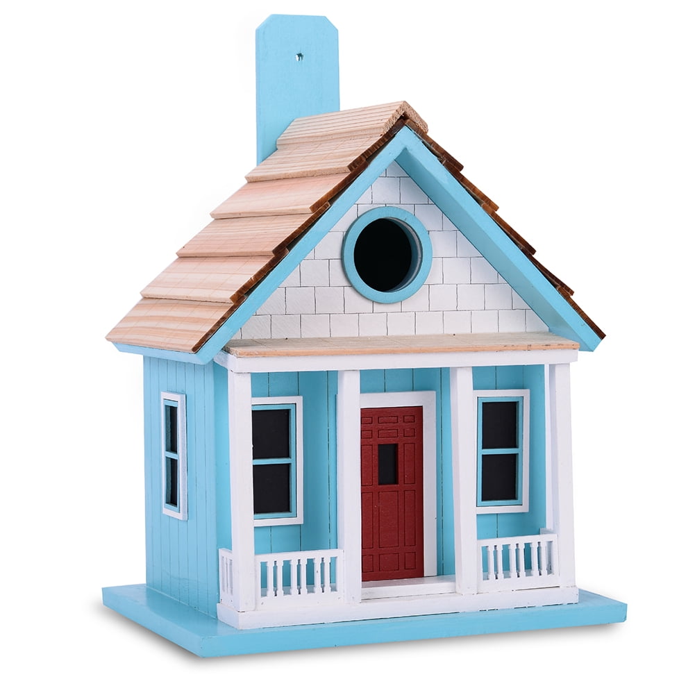 BIRD COTTAGE PERCH OUTDOOR HAND MADE BIRDHOUSE NEW OCEAN BUNGALOW RED ROOF 